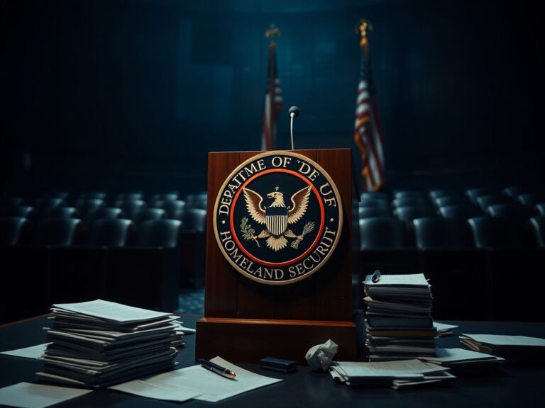 Flick International Dramatic scene in Senate chamber highlighting DHS funding debate