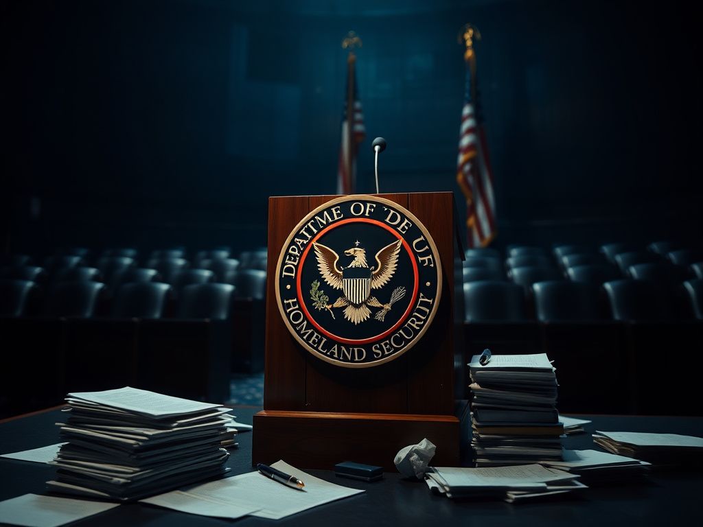 Flick International Dramatic scene in Senate chamber highlighting DHS funding debate