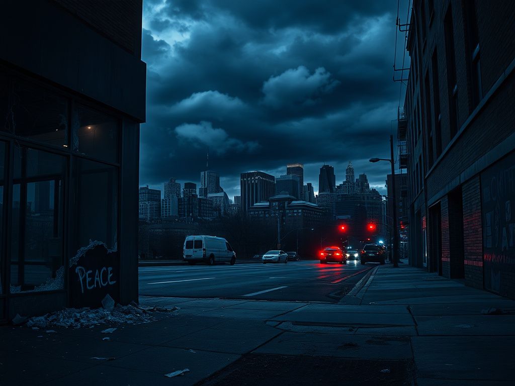 Flick International Shattered glass storefront with 'Peace' graffiti in Minneapolis after unrest