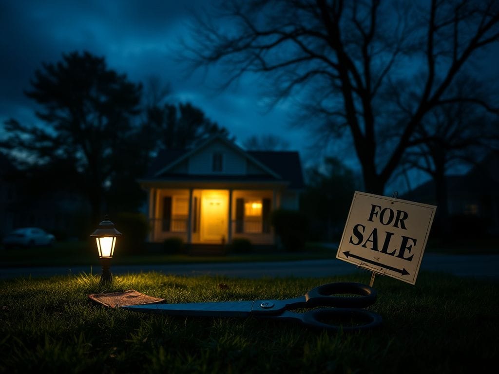 Flick International Quiet suburban street in South Carolina with a modest home at dusk.