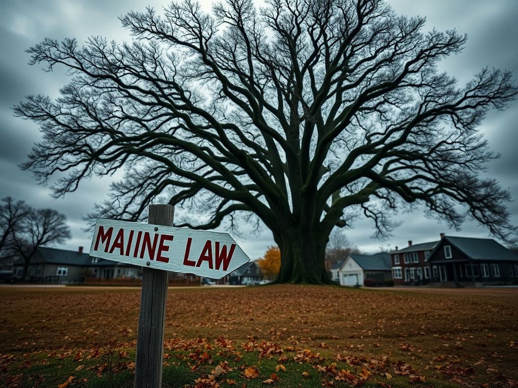 Flick International A somber outdoor scene in Maine with a large oak tree and cloudy sky reflecting uncertainty around the new immigration law