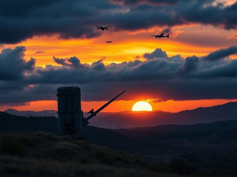 Flick International A dramatic view of the U.S. mainland featuring a missile defense system under a stormy sky