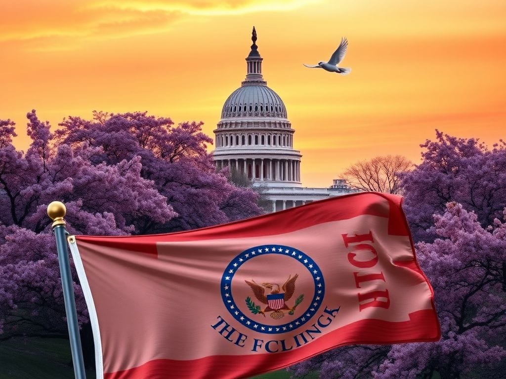 Flick International Iconic U.S. Capitol building with cherry blossoms symbolizing change and renewal