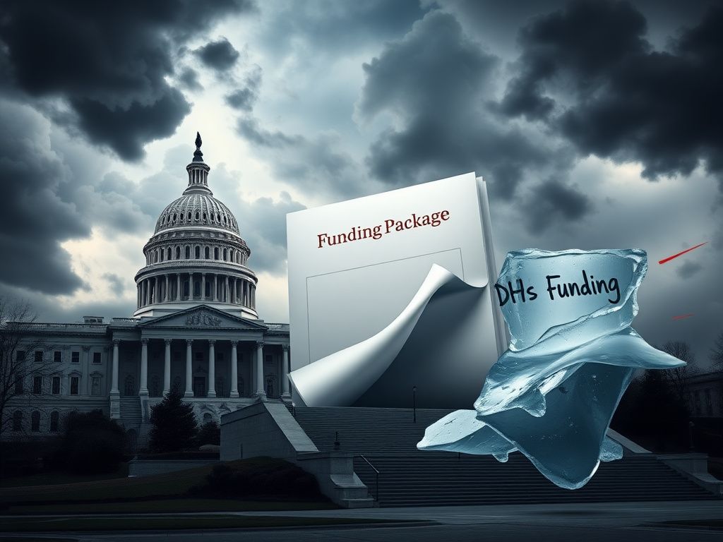 Flick International Dramatic depiction of the U.S. Capitol building with stormy clouds above, symbolizing political tension over government funding
