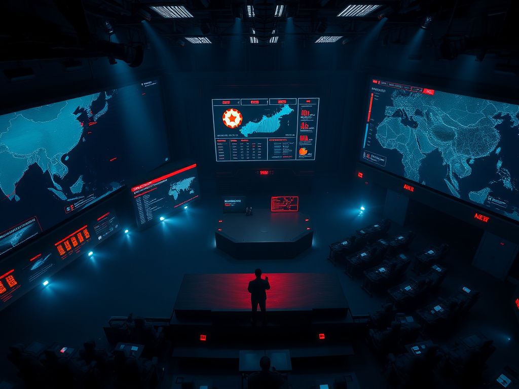Flick International High-angle view of a military command center displaying tension and urgency