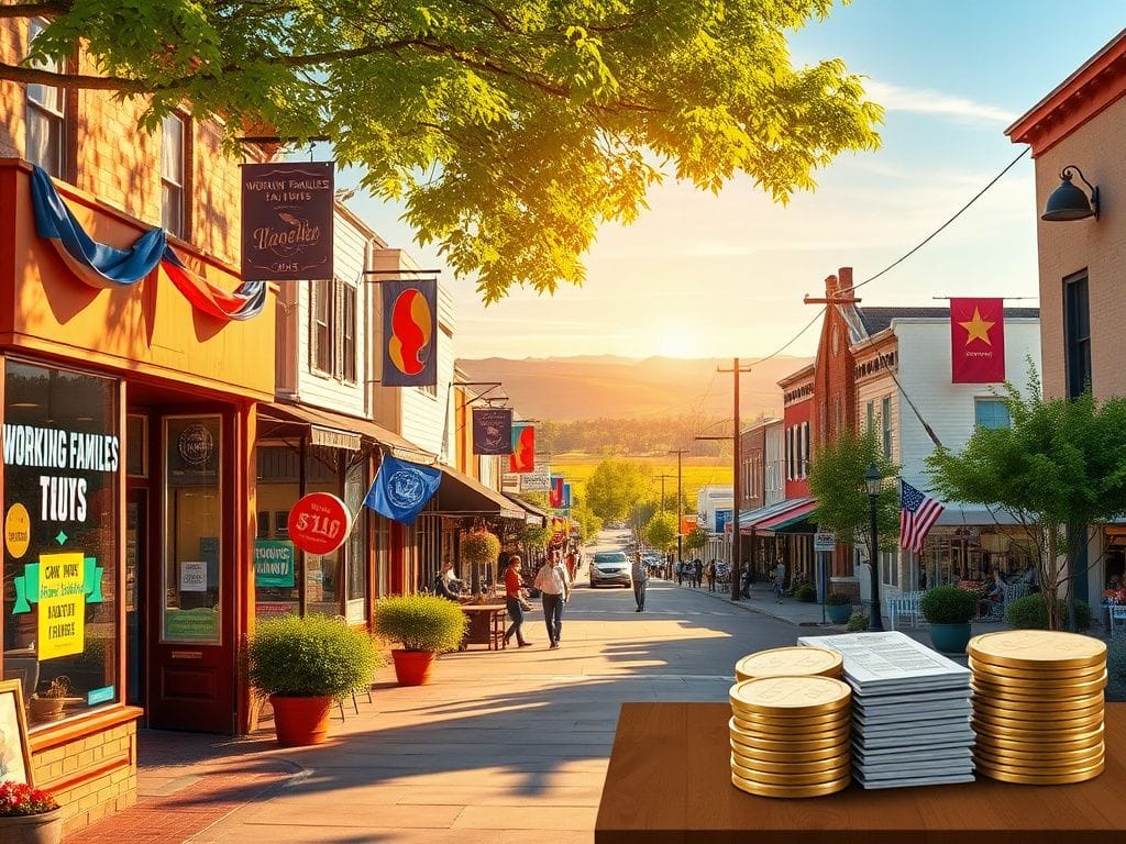 Flick International A vibrant small-town street scene showcasing local businesses and community activities