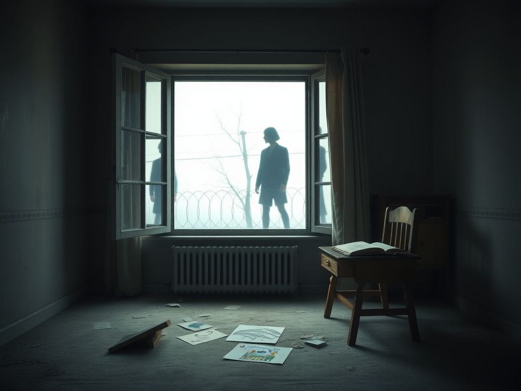 Flick International Somber scene of an empty children's bedroom evoking the memory of Anne Frank