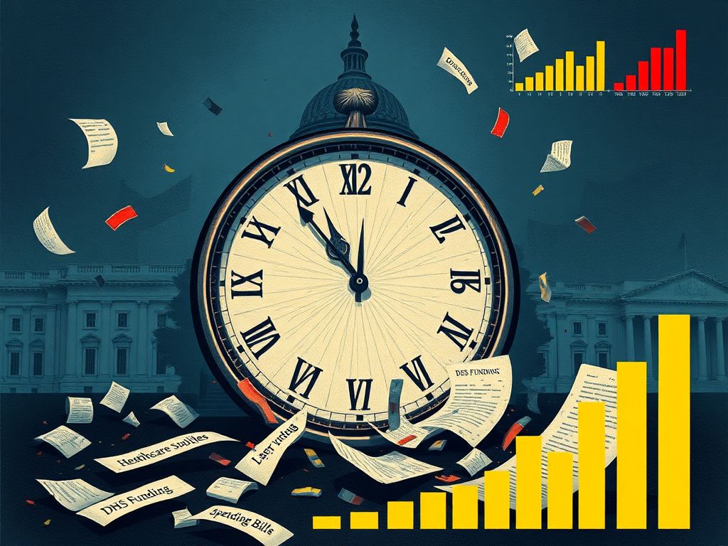 Flick International Conceptual illustration of a clock nearing midnight symbolizing government shutdown urgency