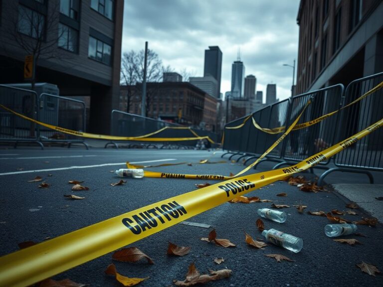 Flick International Urban scene in Minneapolis showing police barriers and caution tape after a shooting incident