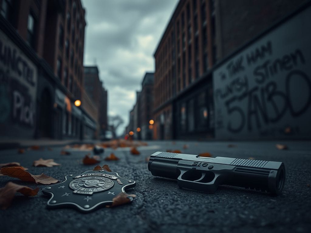 Flick International Aftermath of chaotic encounter in Minneapolis with police badge and handgun on the street