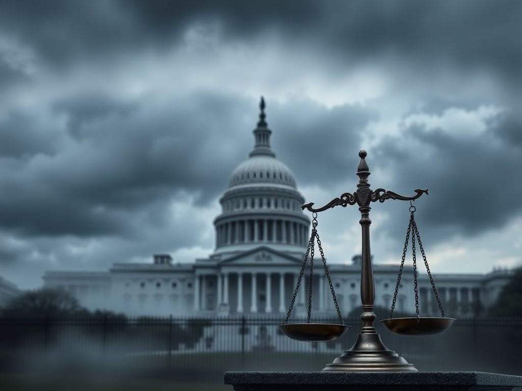 Flick International U.S. Capitol building with gray clouds above, symbolizing political turmoil and government shutdowns
