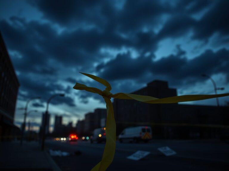 Flick International Hauntingly empty street in Minneapolis at dusk with police tape and protest signs