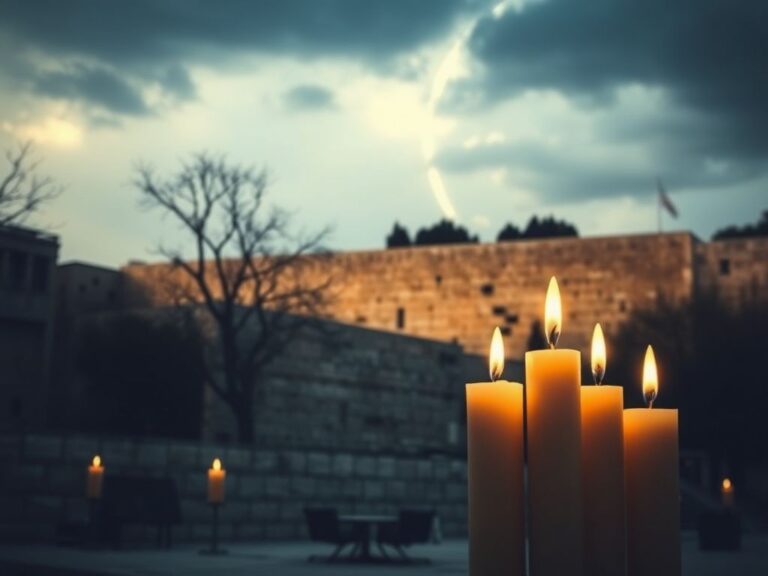 Flick International Intricately designed candles flickering at a solemn memorial site in Jerusalem during Holocaust Remembrance Day.