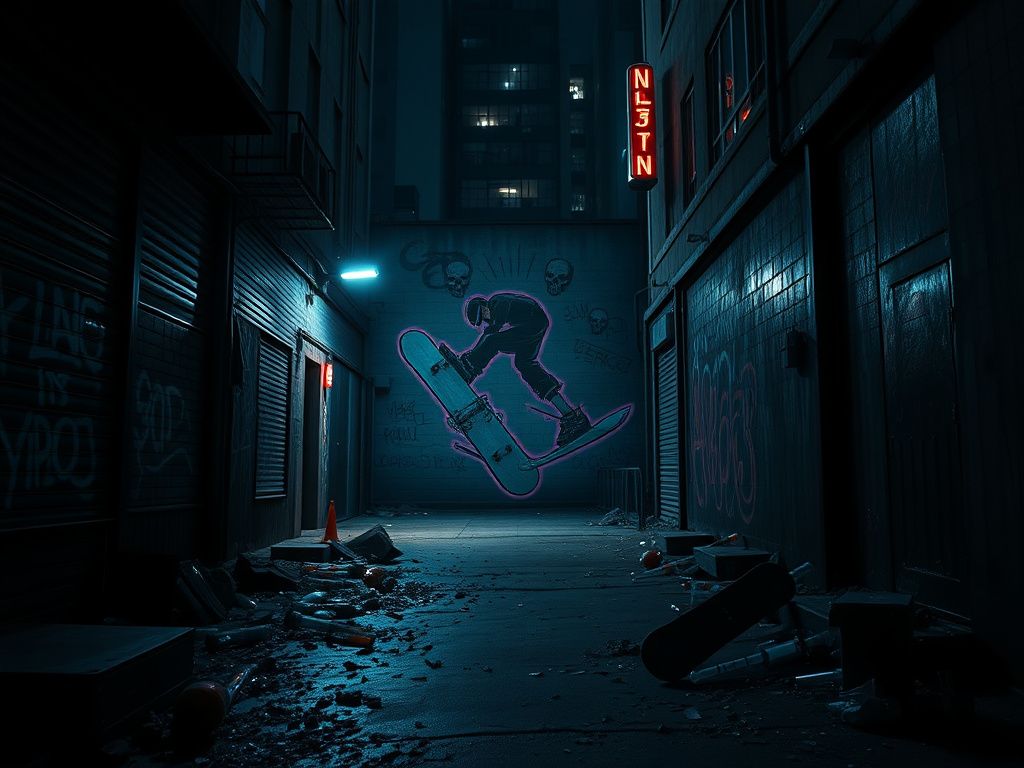 Flick International Dark urban landscape depicting a drug trade atmosphere with littered drug paraphernalia