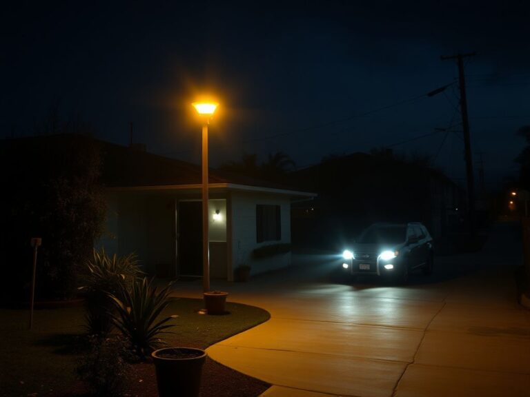 Flick International Nighttime scene of a suburban home in Studio City with an SUV fleeing the scene