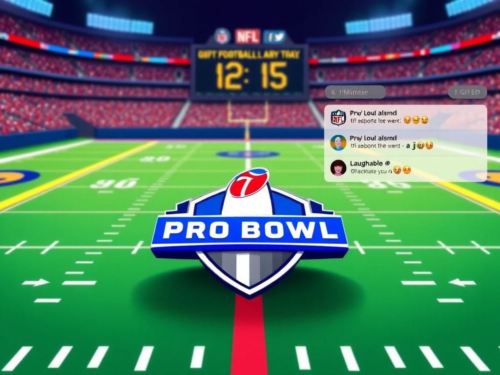 Flick International Stylized football field with Pro Bowl logo and scoreboard showcasing low performance stats