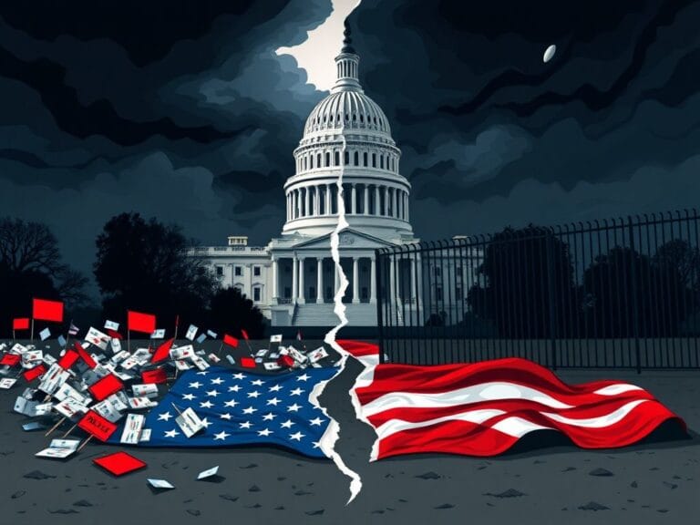 Flick International Torn American flag symbolizing division in politics with a Capitol Building in the background