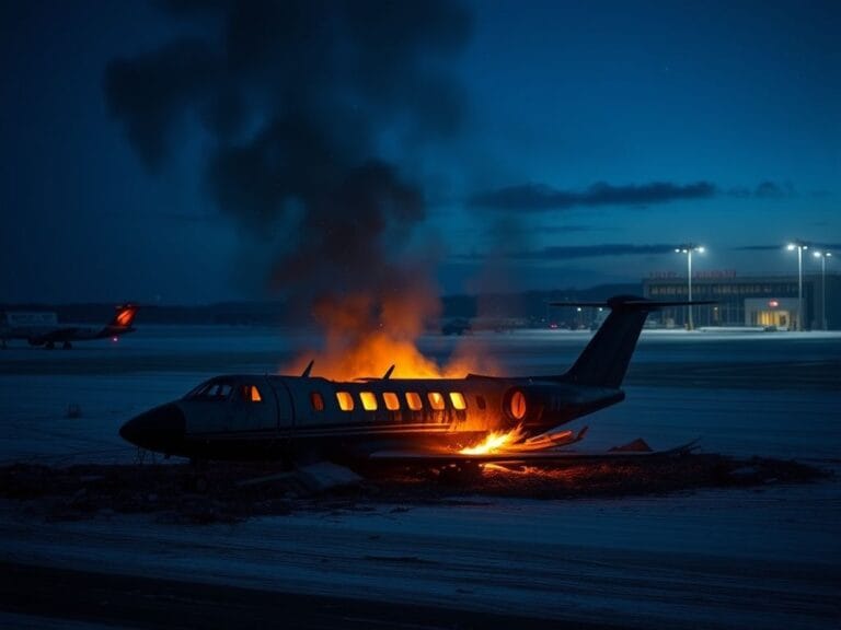 Flick International Charred wreckage of a private jet at Bangor International Airport