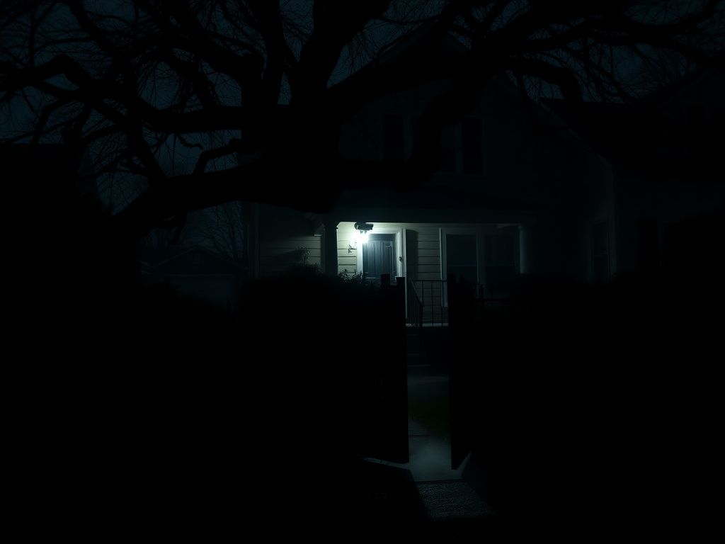 Flick International Dark, ominous street view outside a suburban Columbus home at night