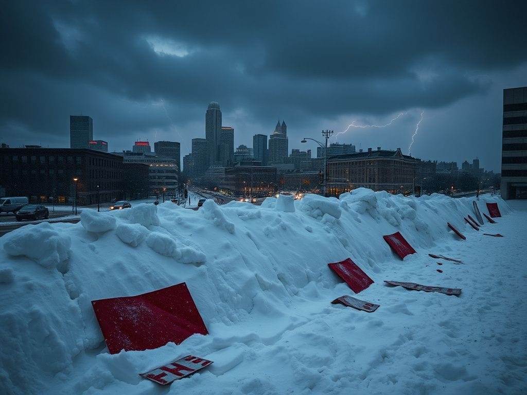 Flick International Snow-covered Minneapolis cityscape reflecting tension and conflict