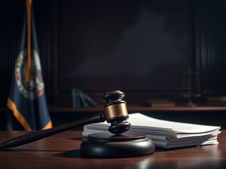 Flick International A dramatic courtroom setting highlighting a gavel and Virginia flag in the context of redistricting