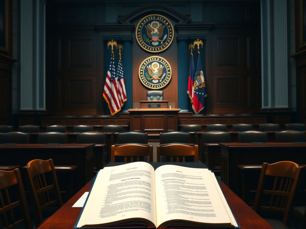 Flick International A dimly lit Senate chamber with empty wooden chairs and a podium, anticipating Secretary Marco Rubio's testimony on Venezuela.