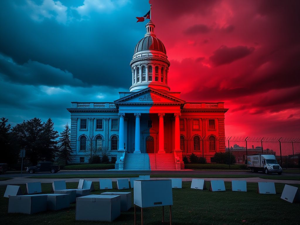 Flick International Minnesota State House building divided symbolically by contrasting political colors
