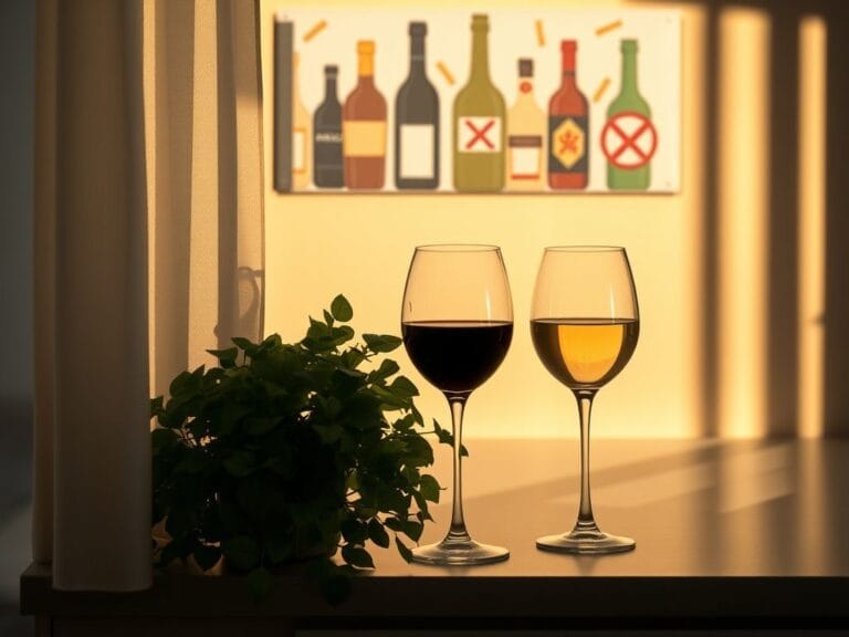 Flick International Serene kitchen countertop with wine glasses and plant emphasizing health and moderation