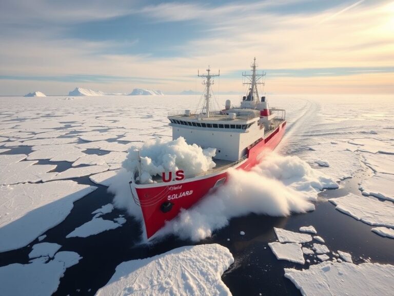 Flick International US Coast Guard icebreaker Polar Star navigating through heavy Antarctic sea ice
