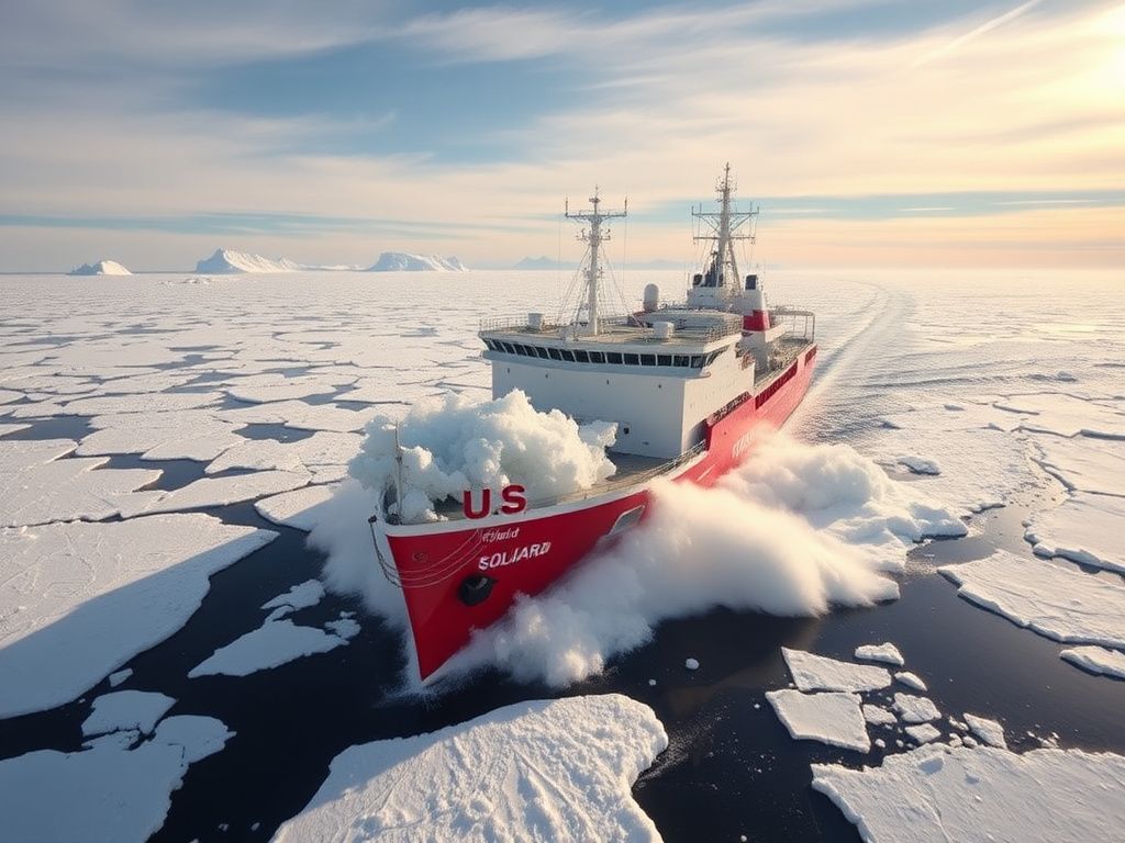 Flick International US Coast Guard icebreaker Polar Star navigating through heavy Antarctic sea ice