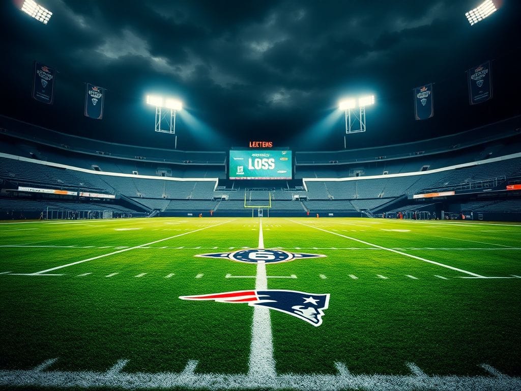 Flick International A dramatic empty football stadium illuminated by floodlights, showcasing an unoccupied coaching sideline.