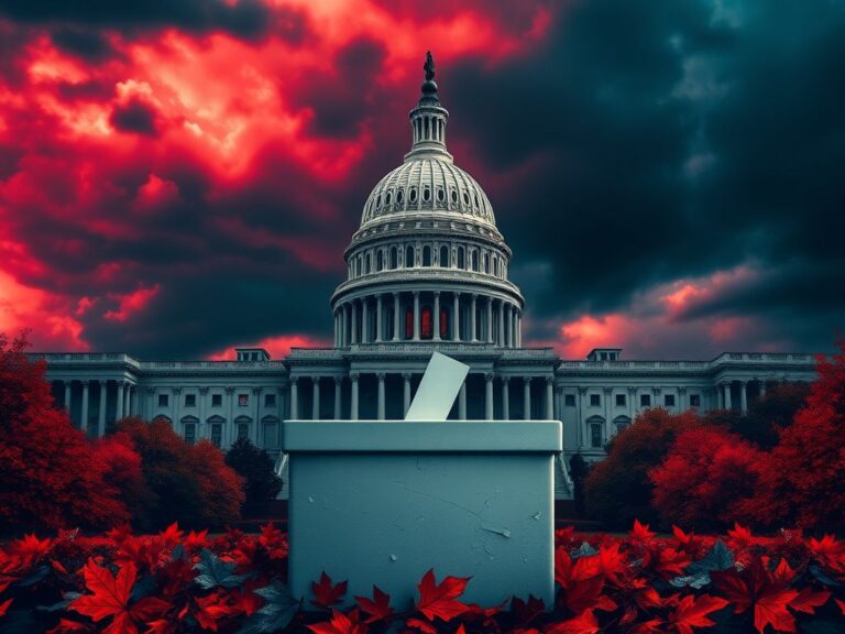 Flick International Dramatic representation of the U.S. Capitol with stormy sky and a cracked ballot box.