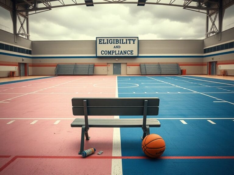 Flick International A divided school athletic facility showcasing contrasting colors representing men's and women's sports