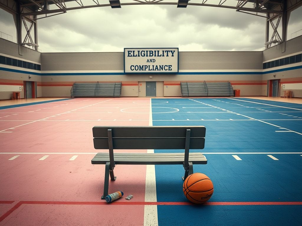 Flick International A divided school athletic facility showcasing contrasting colors representing men's and women's sports