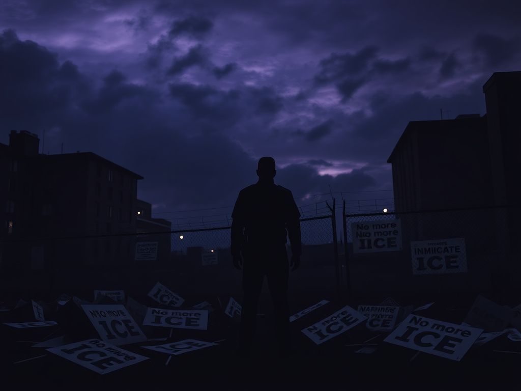 Flick International Somber urban landscape symbolizing immigration enforcement tensions