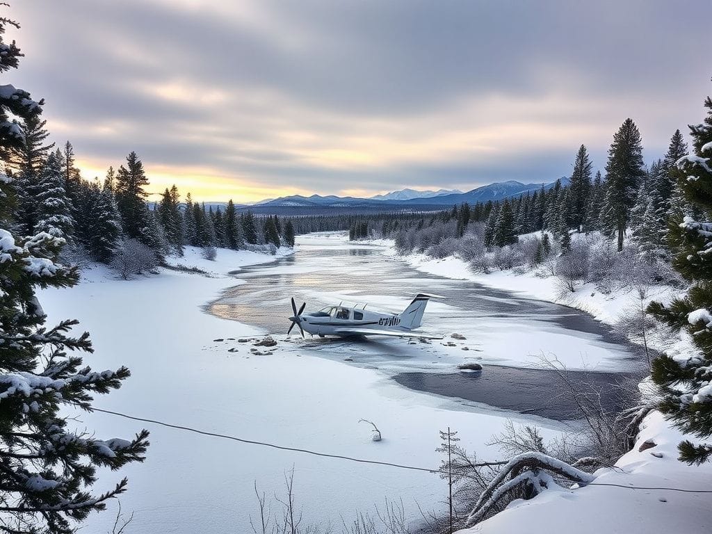 Flick International A small plane partially submerged in ice in Idaho with broken wings and debris after a tragic crash.
