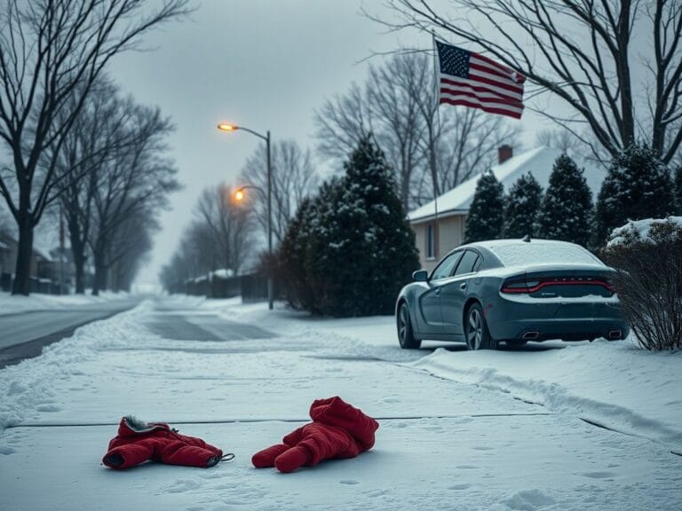 Flick International A somber winter scene in Minnesota with a child's red jacket left on a snow-covered sidewalk