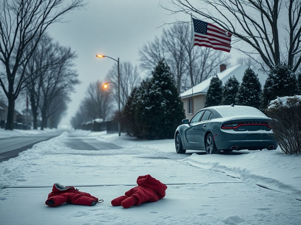 Flick International A somber winter scene in Minnesota with a child's red jacket left on a snow-covered sidewalk