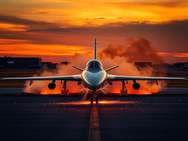 Flick International NASA WB-57 aircraft belly landing with sparks flying