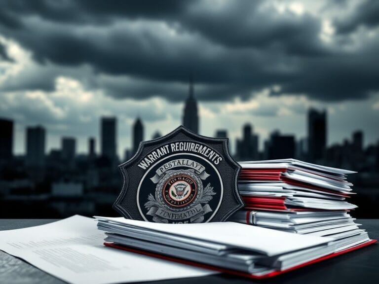 Flick International Imposing ICE badge buried in legal documents highlighting warrant requirements