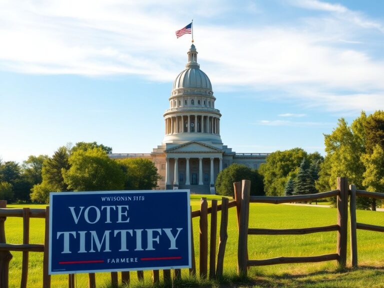 Flick International Vibrant view of Wisconsin state capitol with campaign sign for Tom Tiffany