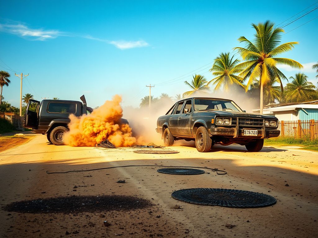 Flick International Bulletproof SUV and damaged pickup truck after RPG attack in Maguindanao del Sur