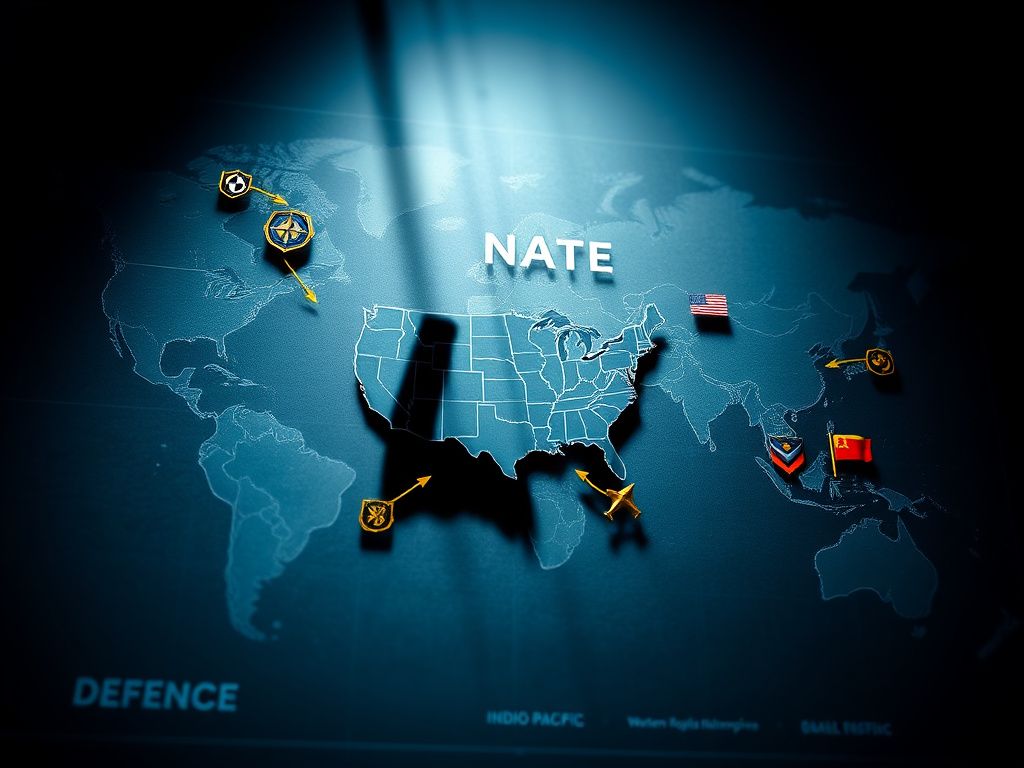 Flick International A world map depicting defense zones with NATO and U.S. military symbols.