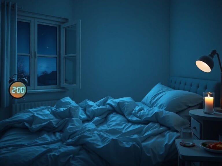 Flick International Serene bedroom interior with moonlight highlighting an unmade bed and glowing alarm clock