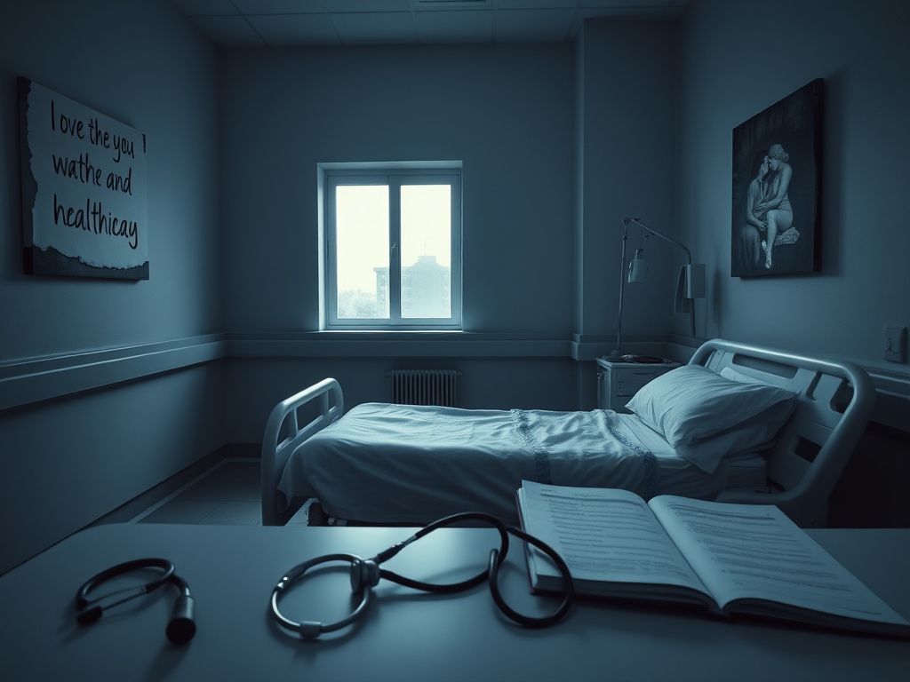 Flick International A solemn hospital delivery room with an empty bed and abandoned stethoscope