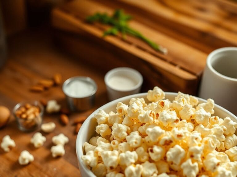 Flick International A close-up of a bowl of freshly air-popped popcorn with sea salt on a wooden countertop