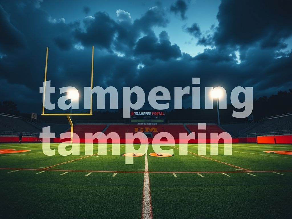 Flick International Dramatic football field scene at dusk with empty stadium and transfer portal sign