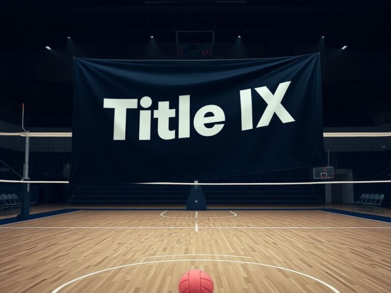 Flick International Volleyball court at San Jose State University with Title IX banner