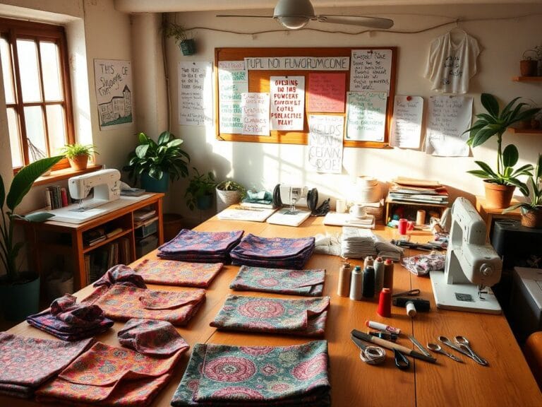 Flick International Cozy workshop space with colorful fabrics and sewing materials for menstruation aids