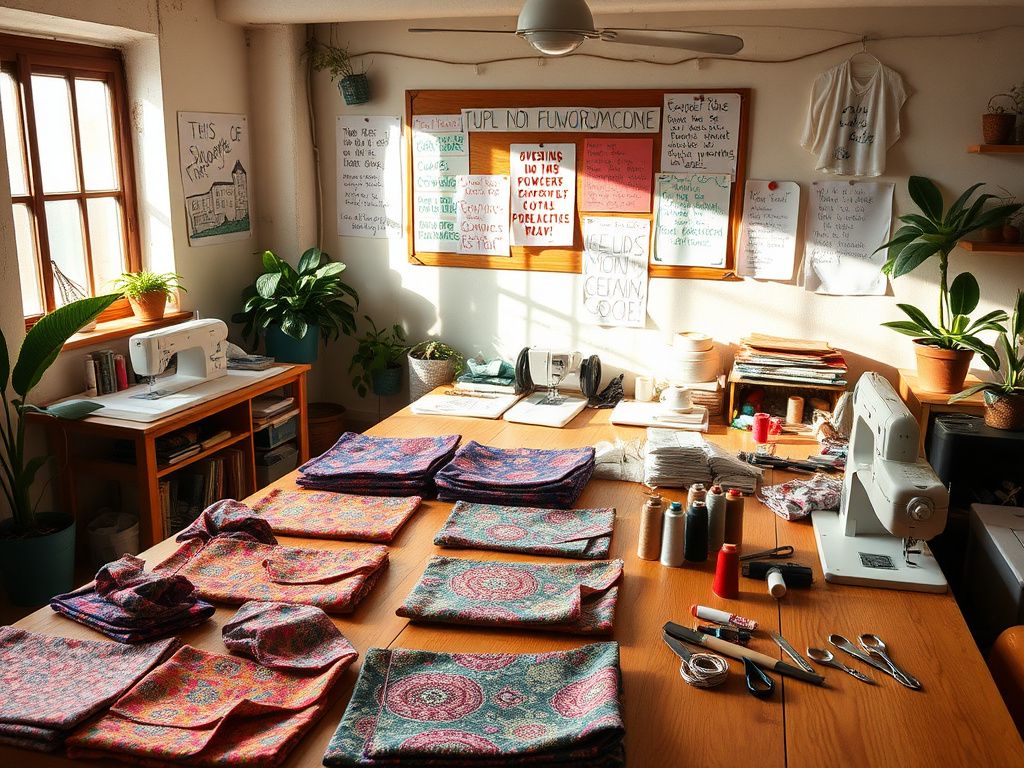 Flick International Cozy workshop space with colorful fabrics and sewing materials for menstruation aids